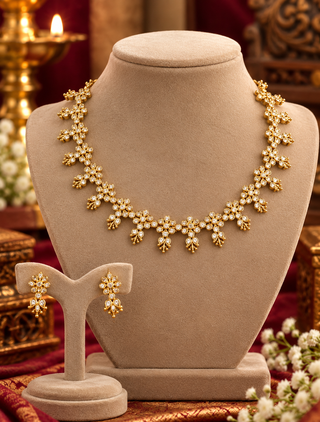 Floral Crystal Necklace and Earrings Set