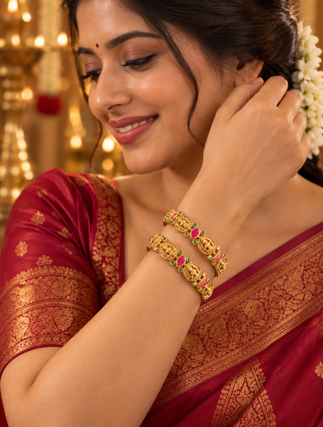 Pink Green Traditional Motif Bangle