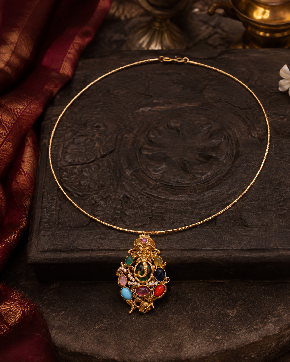 Multicolour Temple Gold Plated Pendant Necklace
