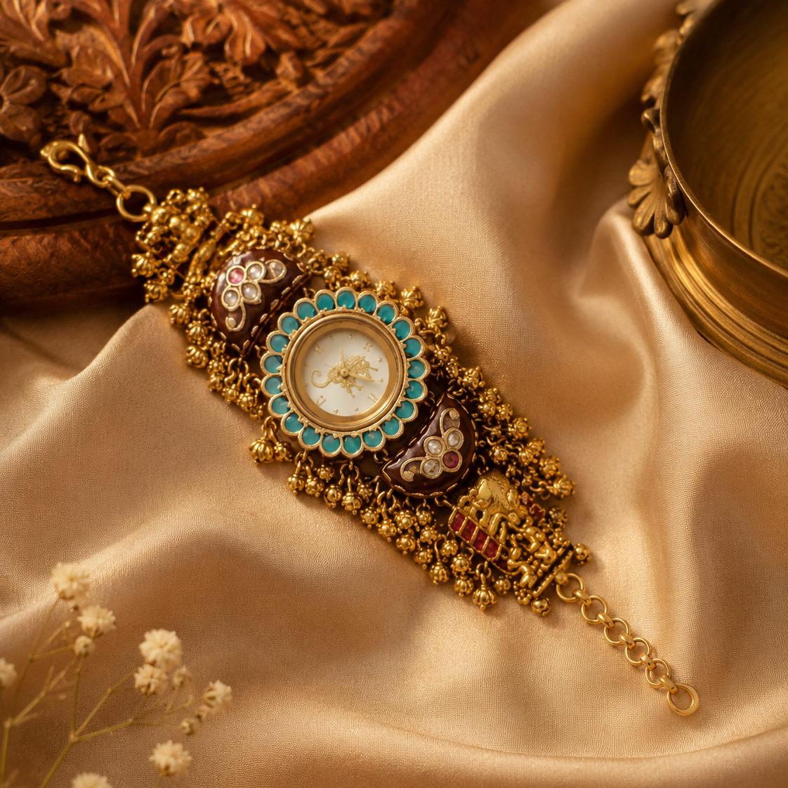 Emerald Kundan Bracelet Watch