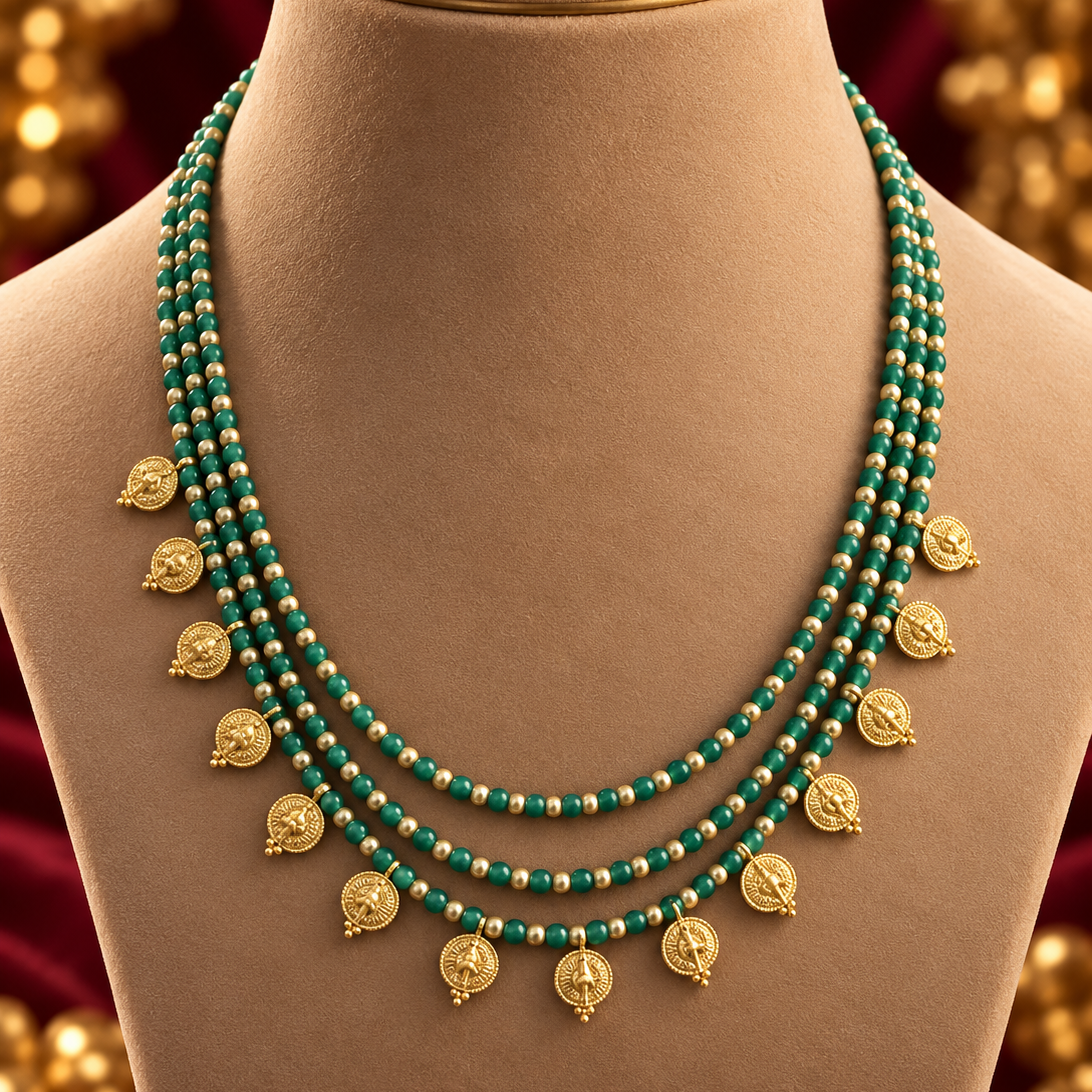 Green Bead Coin Charm Mangalsutra