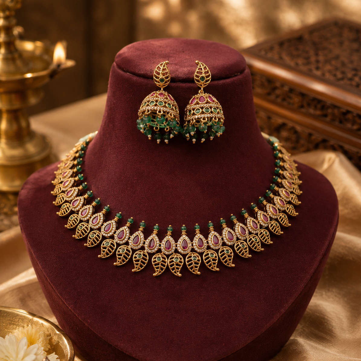 Amra Plated Necklace Set with Jhumka Earrings