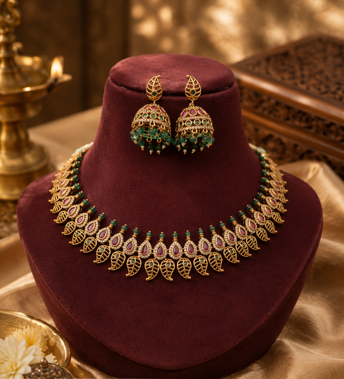 Amra Plated Necklace Set with Jhumka Earrings