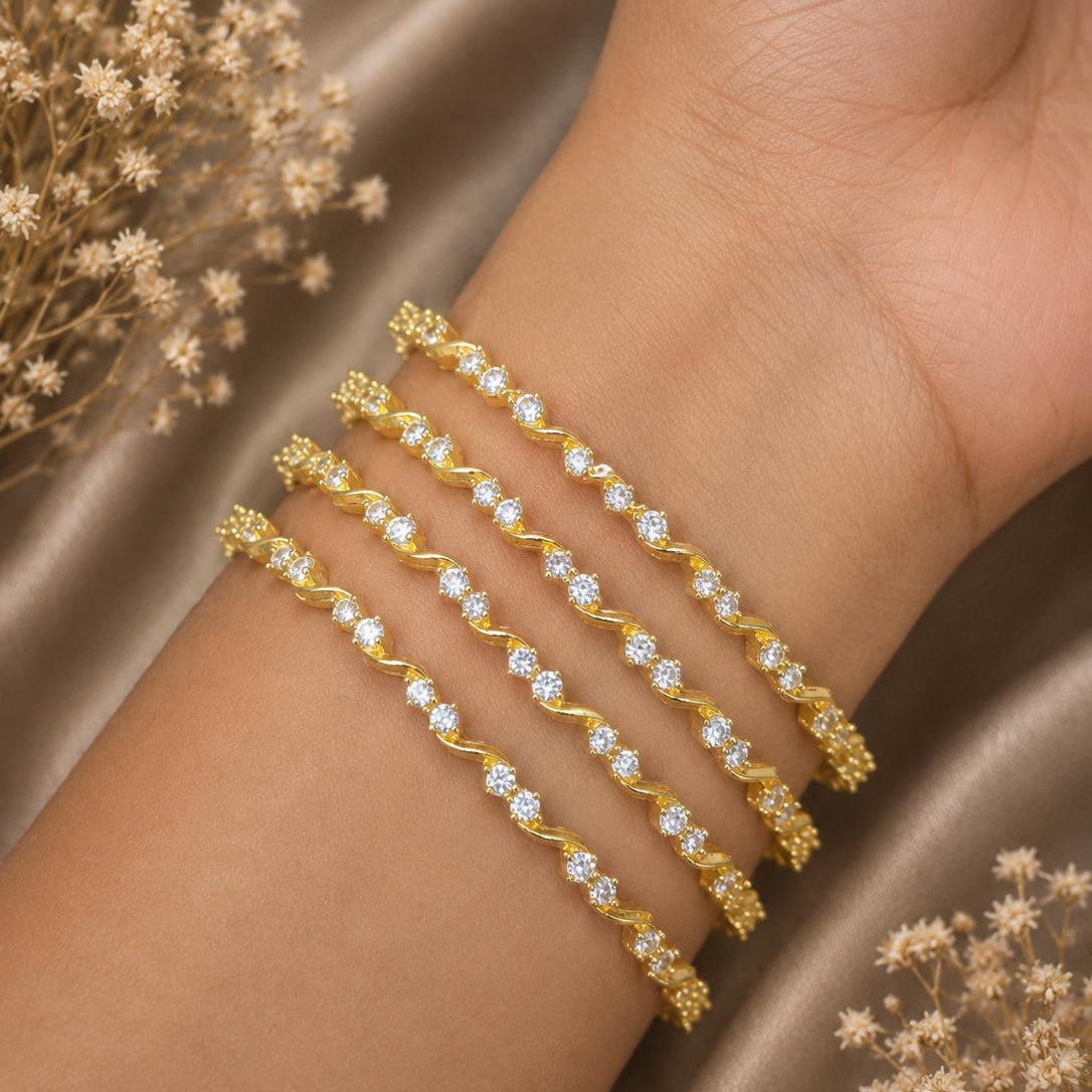 Gold Plated White Stone Classic Bangle