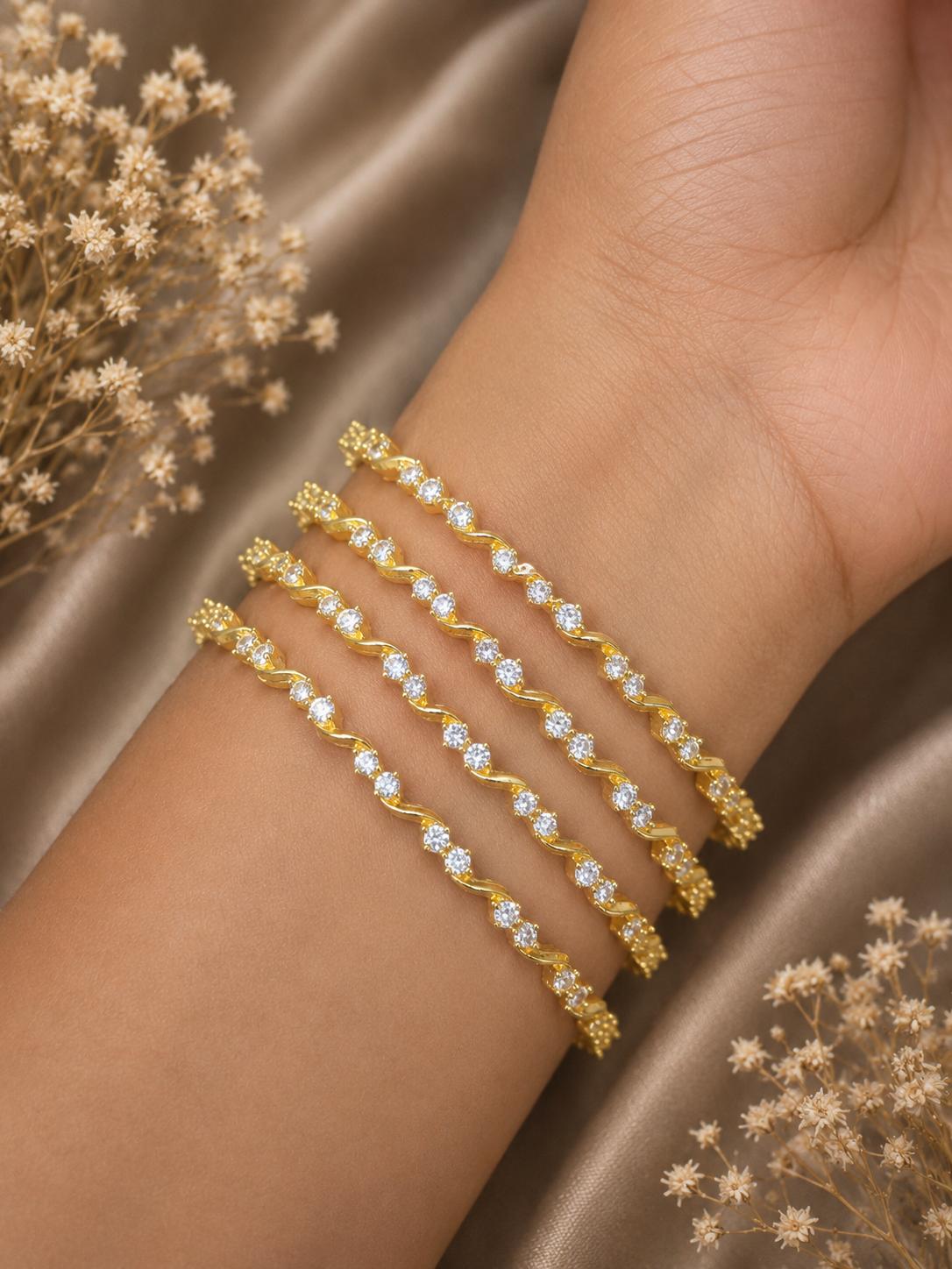 Gold Plated White Stone Classic Bangle