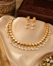 Pearl Beaded Fringe Gold Plated Necklace Set with Earrings