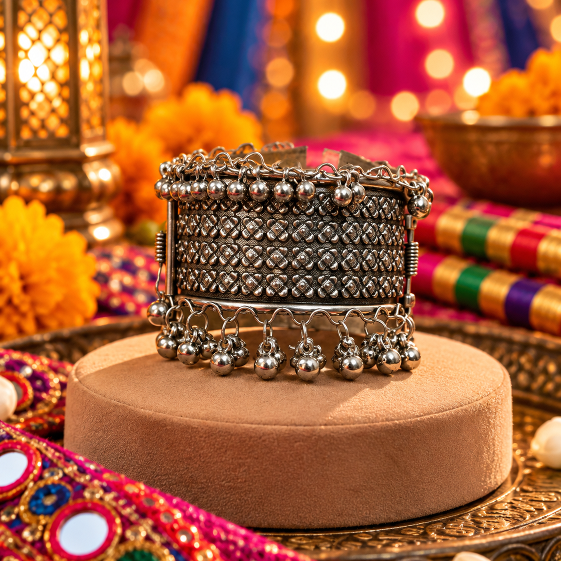 Silver Pattern Oxidised Cuff Bracelet