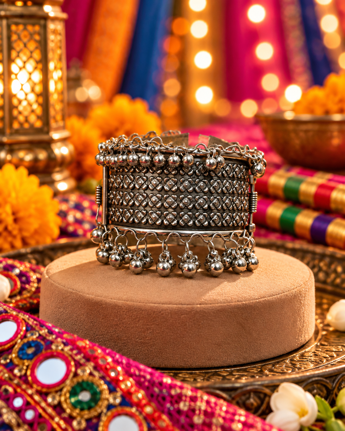 Silver Pattern Oxidised Cuff Bracelet