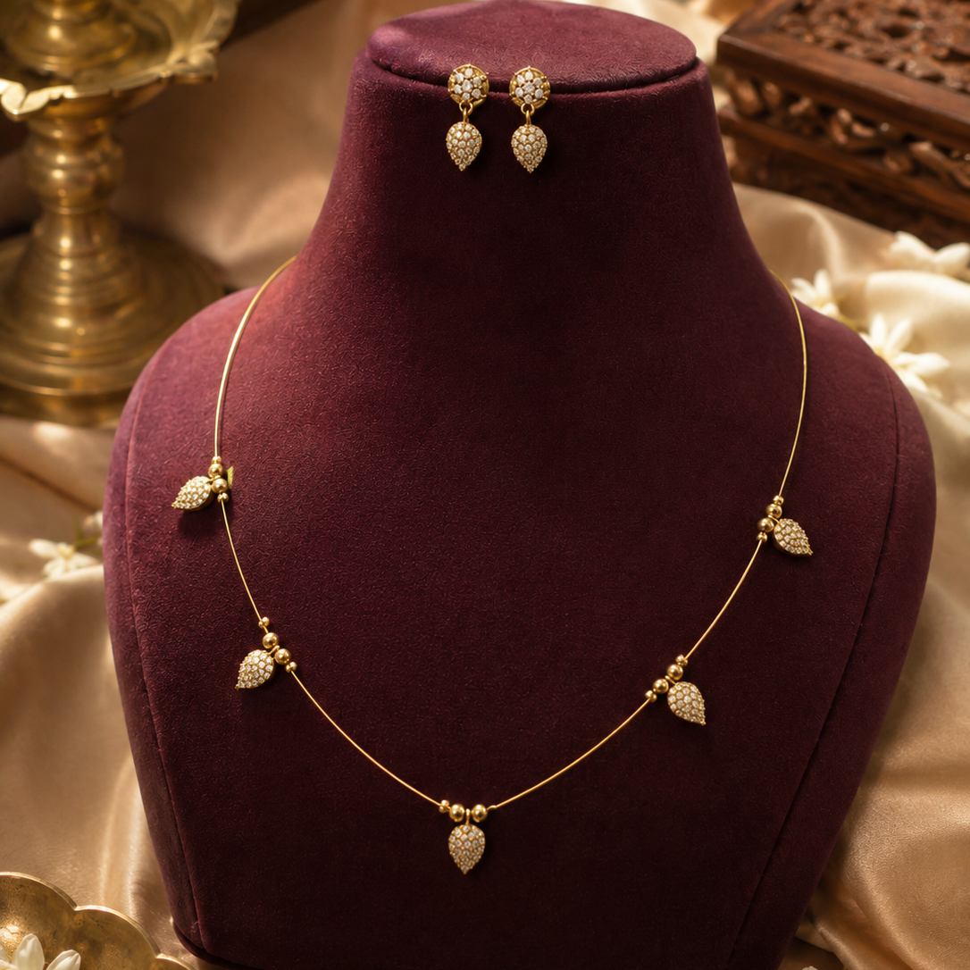 Minimal Charm Gold Tone Necklace and Stud Earrings