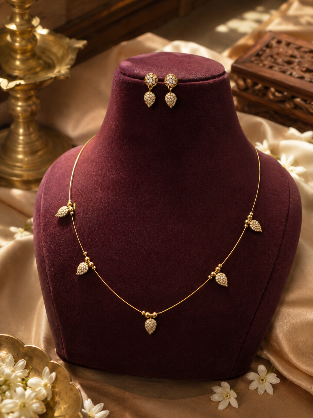 Minimal Charm Gold Tone Necklace and Stud Earrings