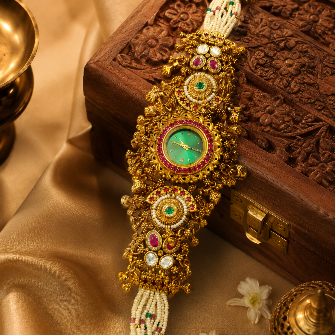 Emerald Kundan Floral Heritage Watch