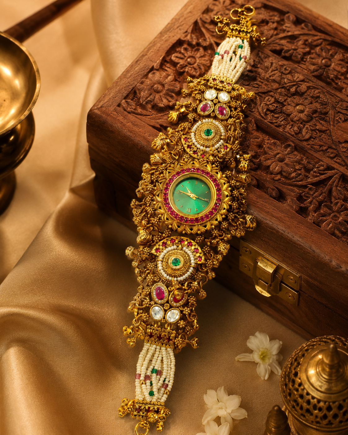 Emerald Kundan Floral Heritage Watch