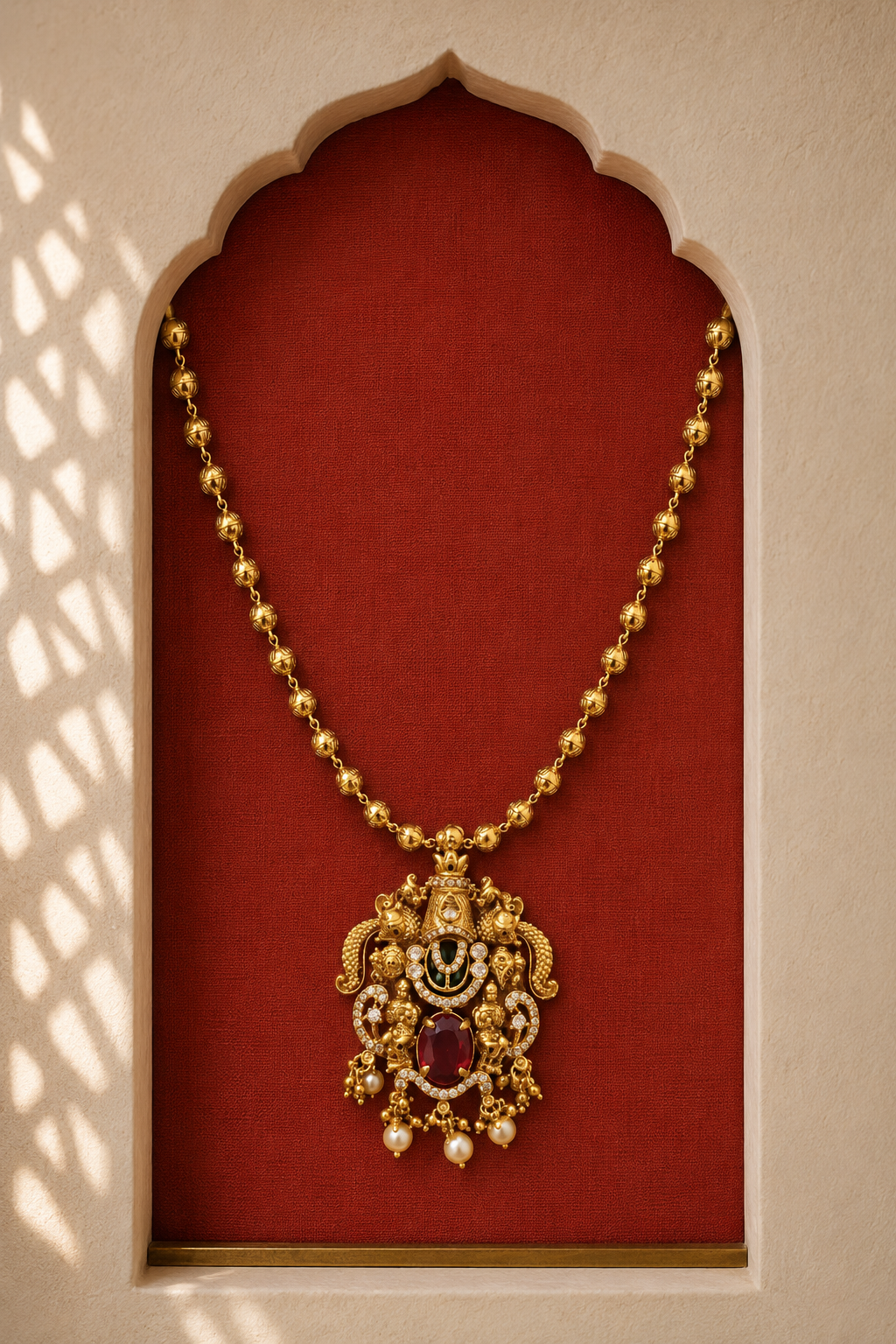 Lakshmi Devi Gold Plated Pendant Beaded Chain Necklace