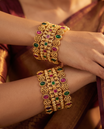Multicolour Kundan Gold Plated Bangle Set