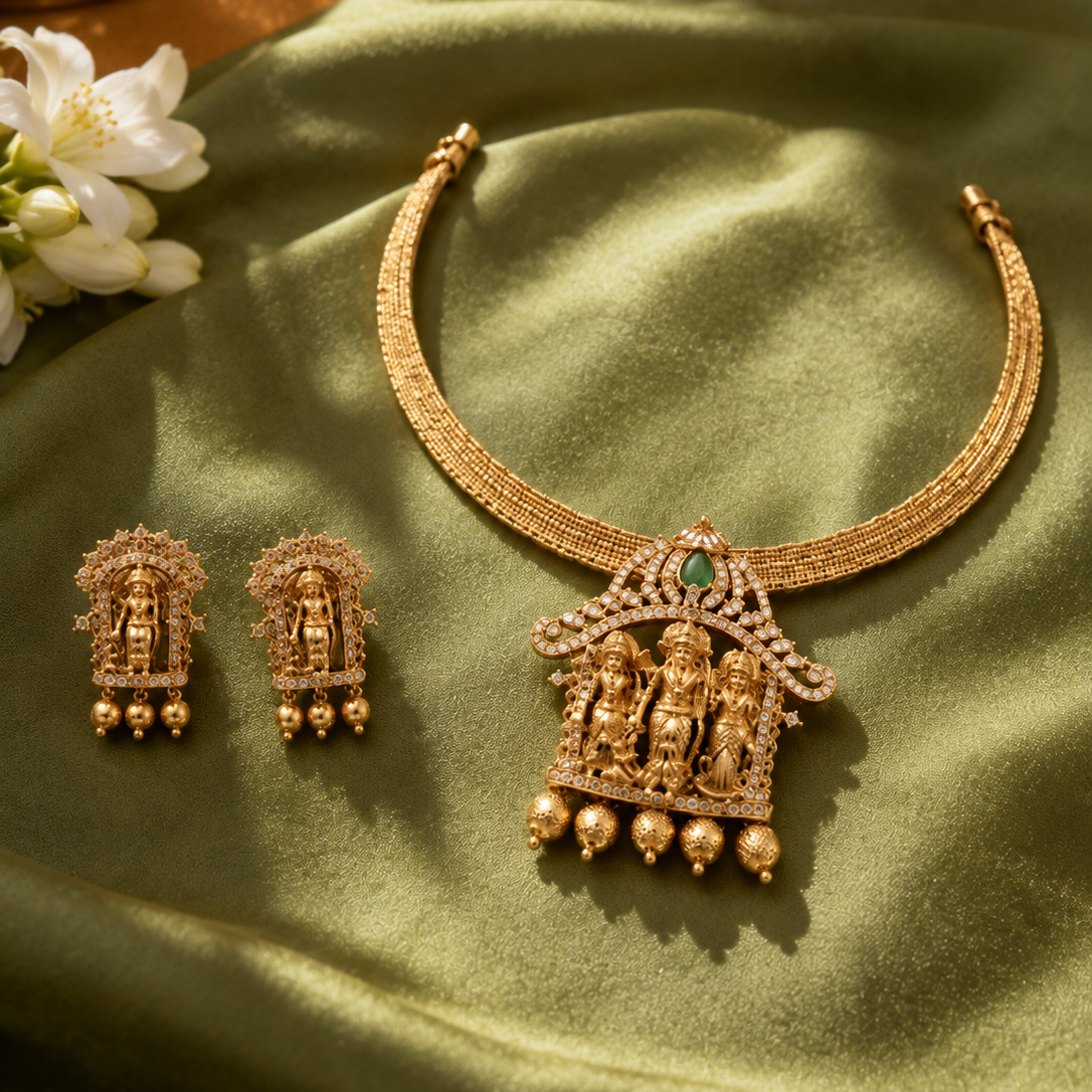 Ram Parivar Gold Plated Detachable Temple Necklace