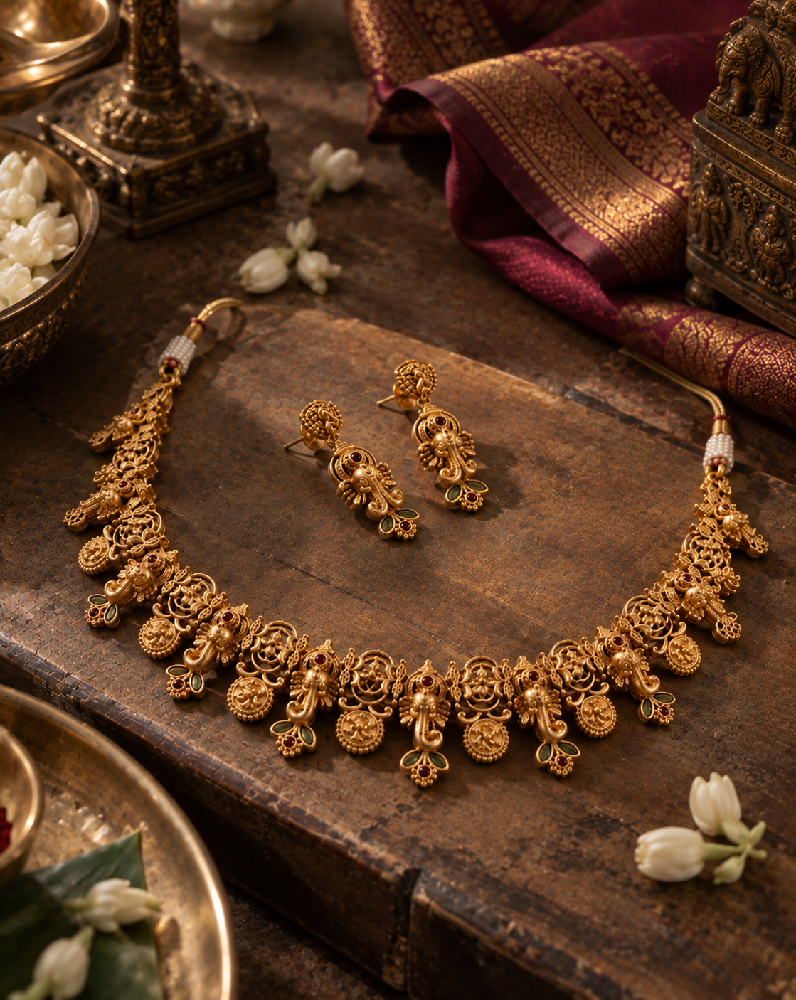 Kasula Charm Gold Plated Necklace Set with Earrings