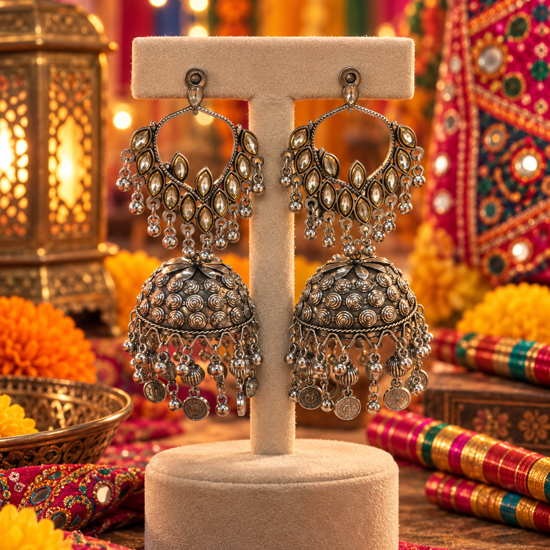 Oxidised Teardrop Jhumka Earrings
