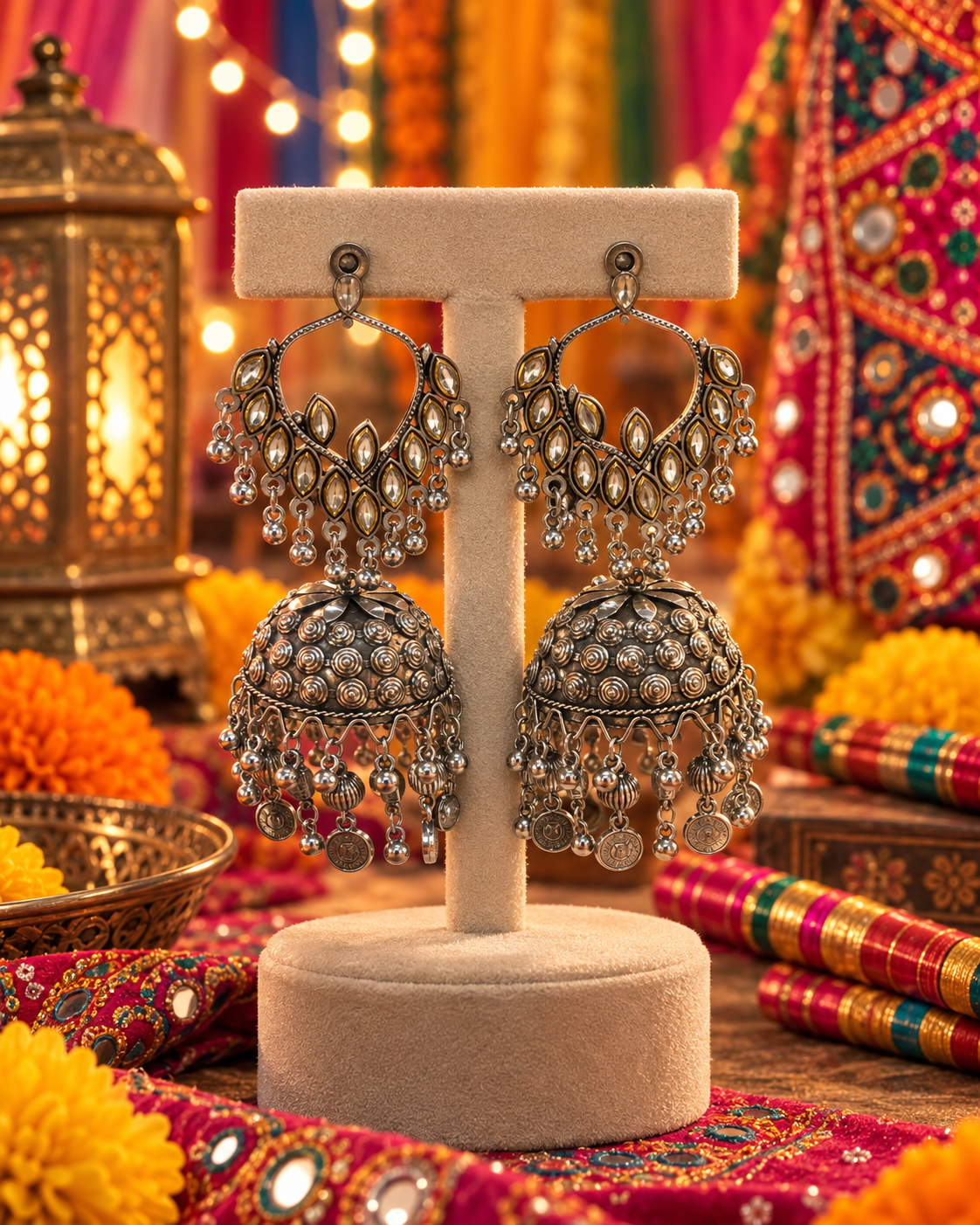 Oxidised Teardrop Jhumka Earrings