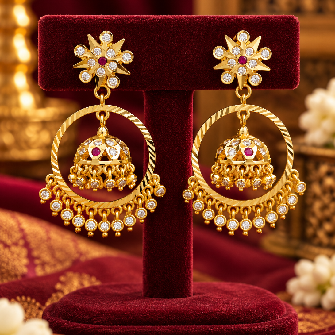 Gold Finish Circular Jhumka Earrings