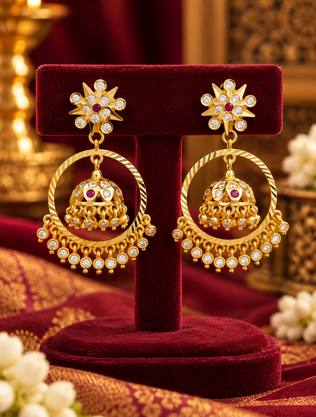 Gold Finish Circular Jhumka Earrings