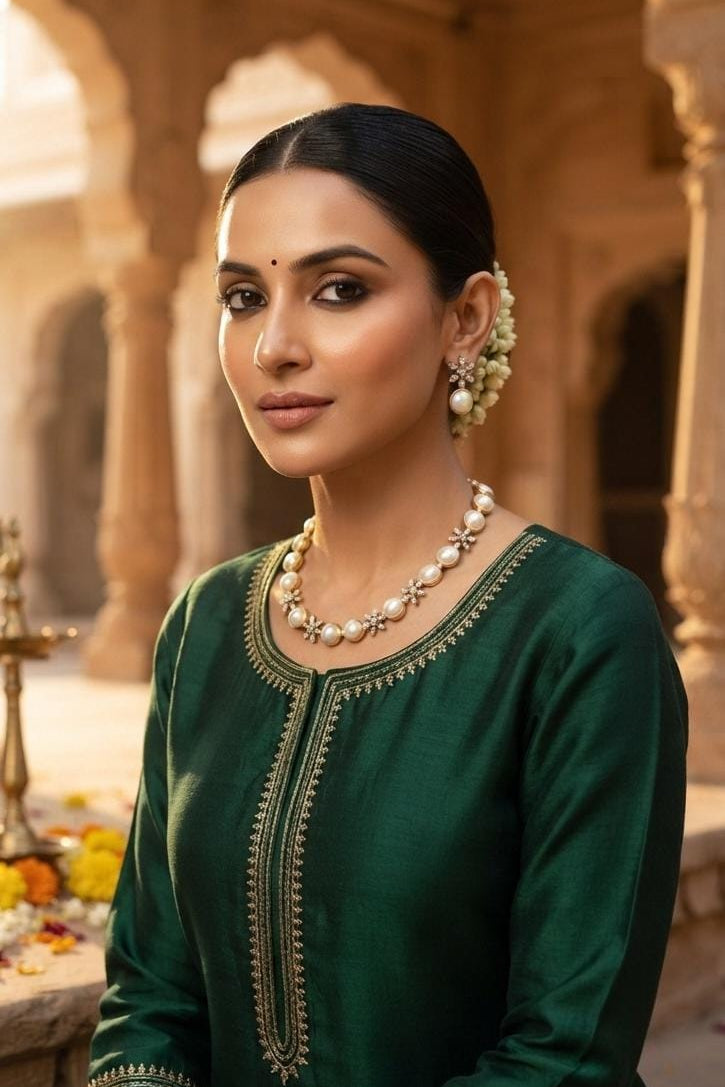 Pearl Floral Necklace and Earrings Set