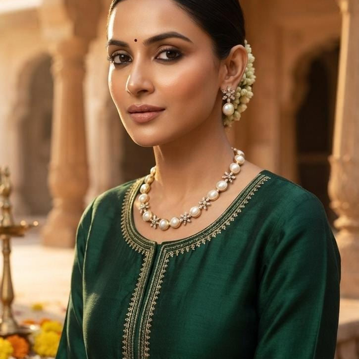 Pearl Floral Necklace and Earrings Set