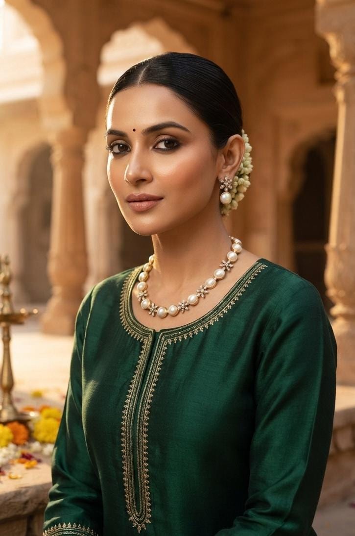Pearl Floral Necklace and Earrings Set