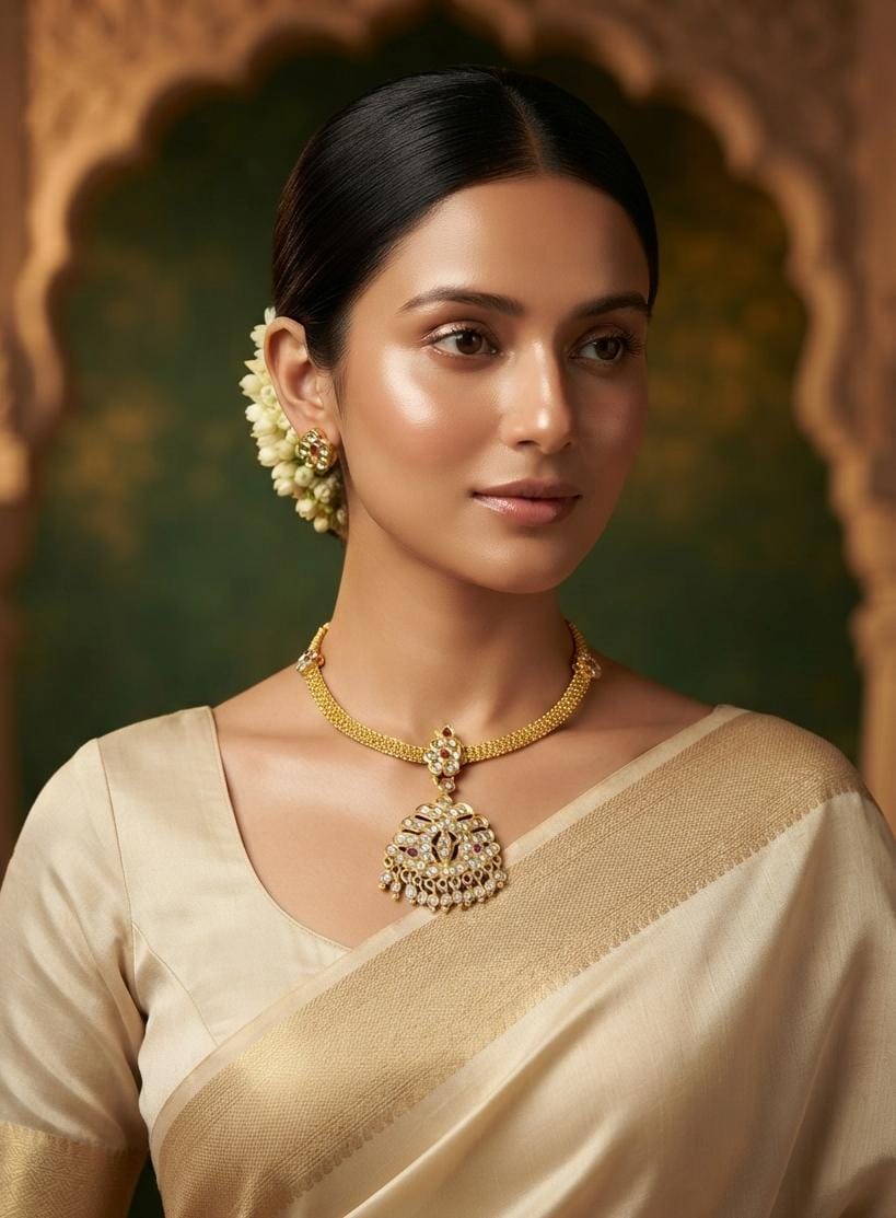 Gold Finish Floral Pendant Necklace