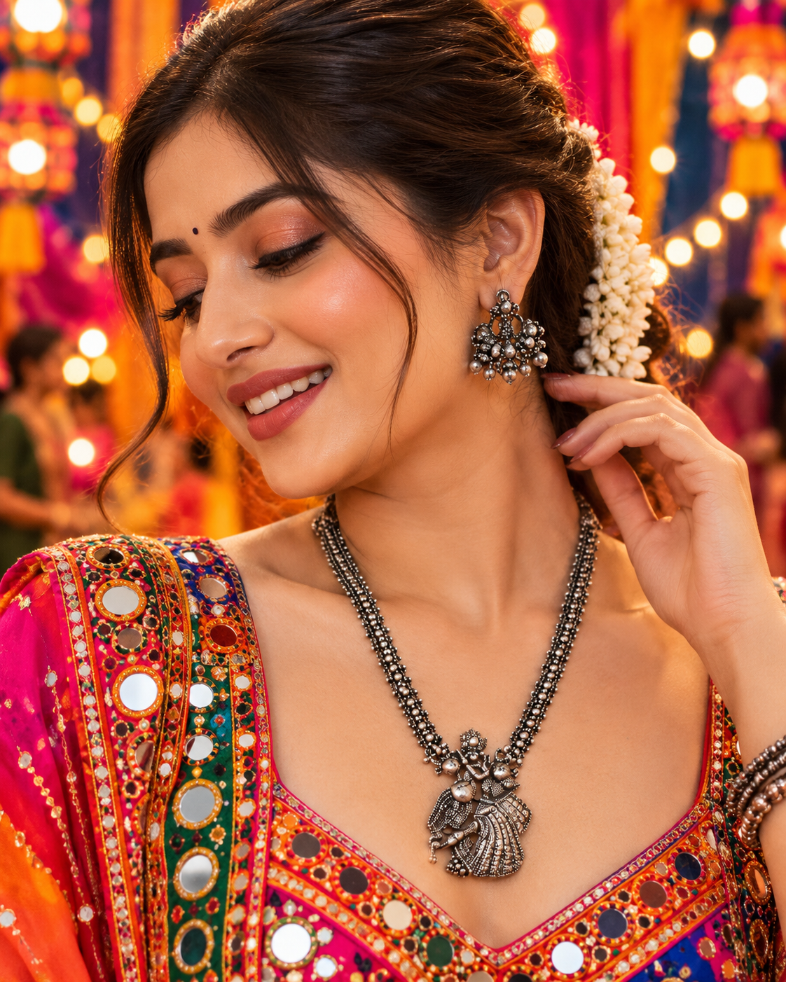 Oxidised Krishna Motif Necklace Set
