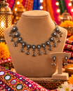 White Stone Oxidised Necklace Set