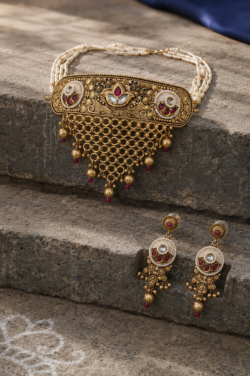 Rajwadi Floral Kundan Choker with Ruby Accents