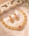 Red Stone Gold Plated Necklace Set with Jhumka Earrings