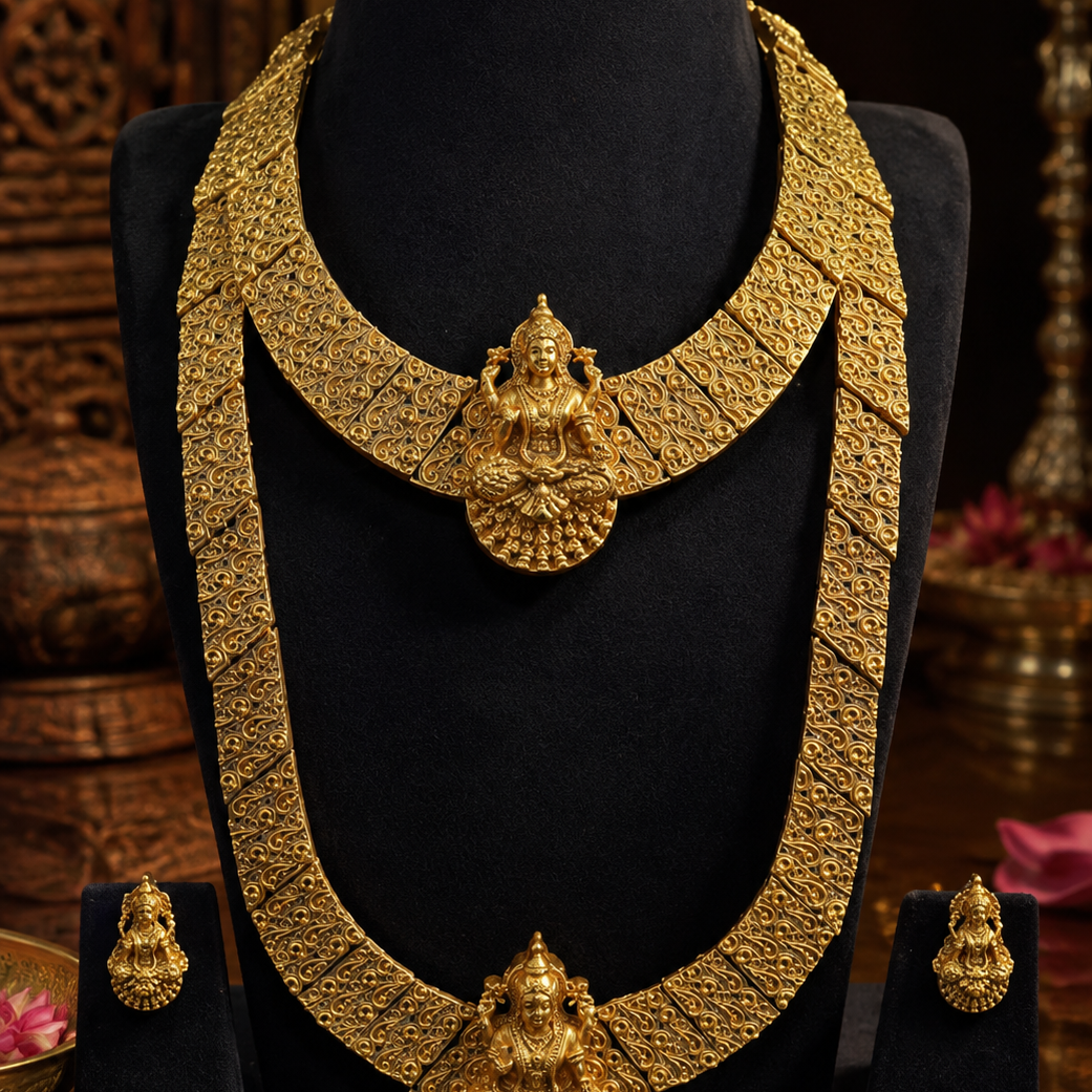Lakshmi Devi Bridal Gold Plated Necklace Combo Set