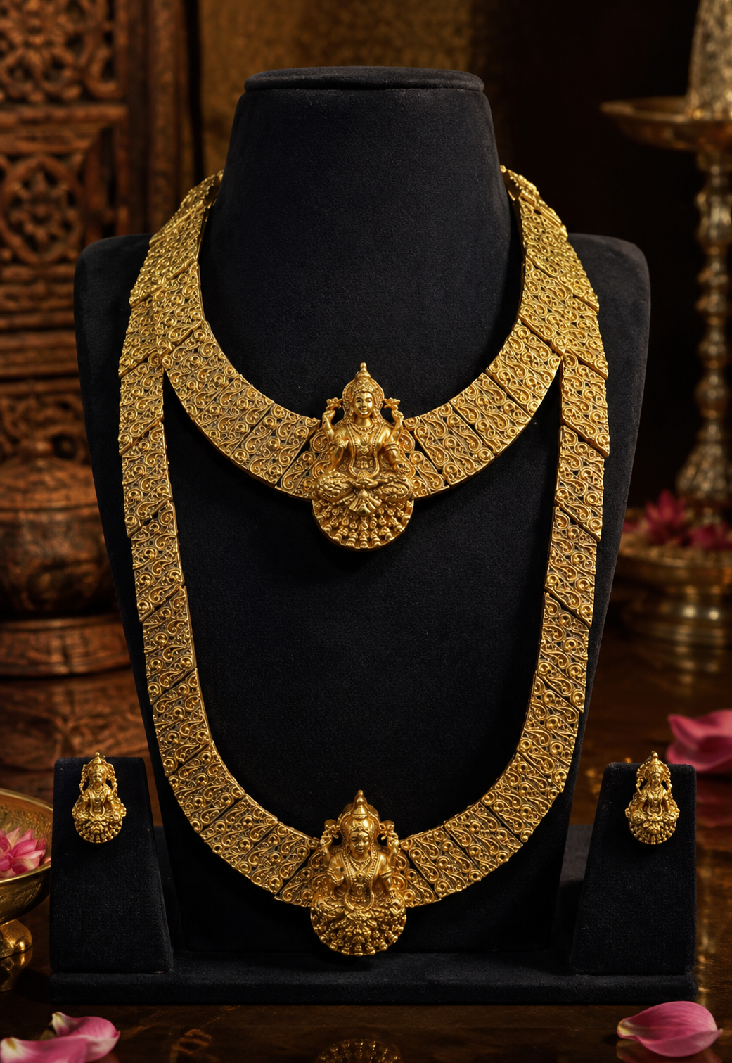 Lakshmi Devi Bridal Gold Plated Necklace Combo Set