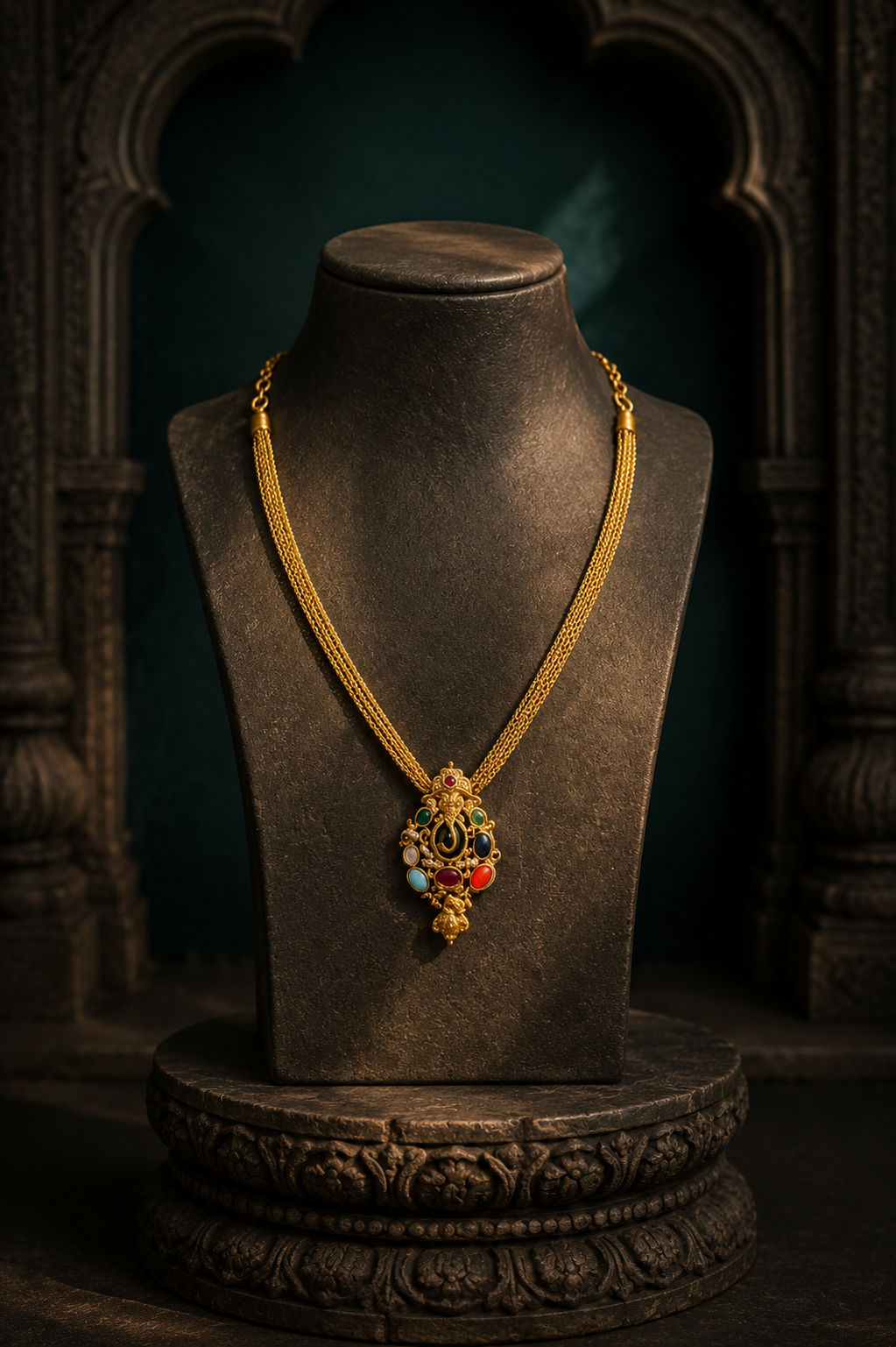 Peacock Gold Plated Choker with Green Bead Drops