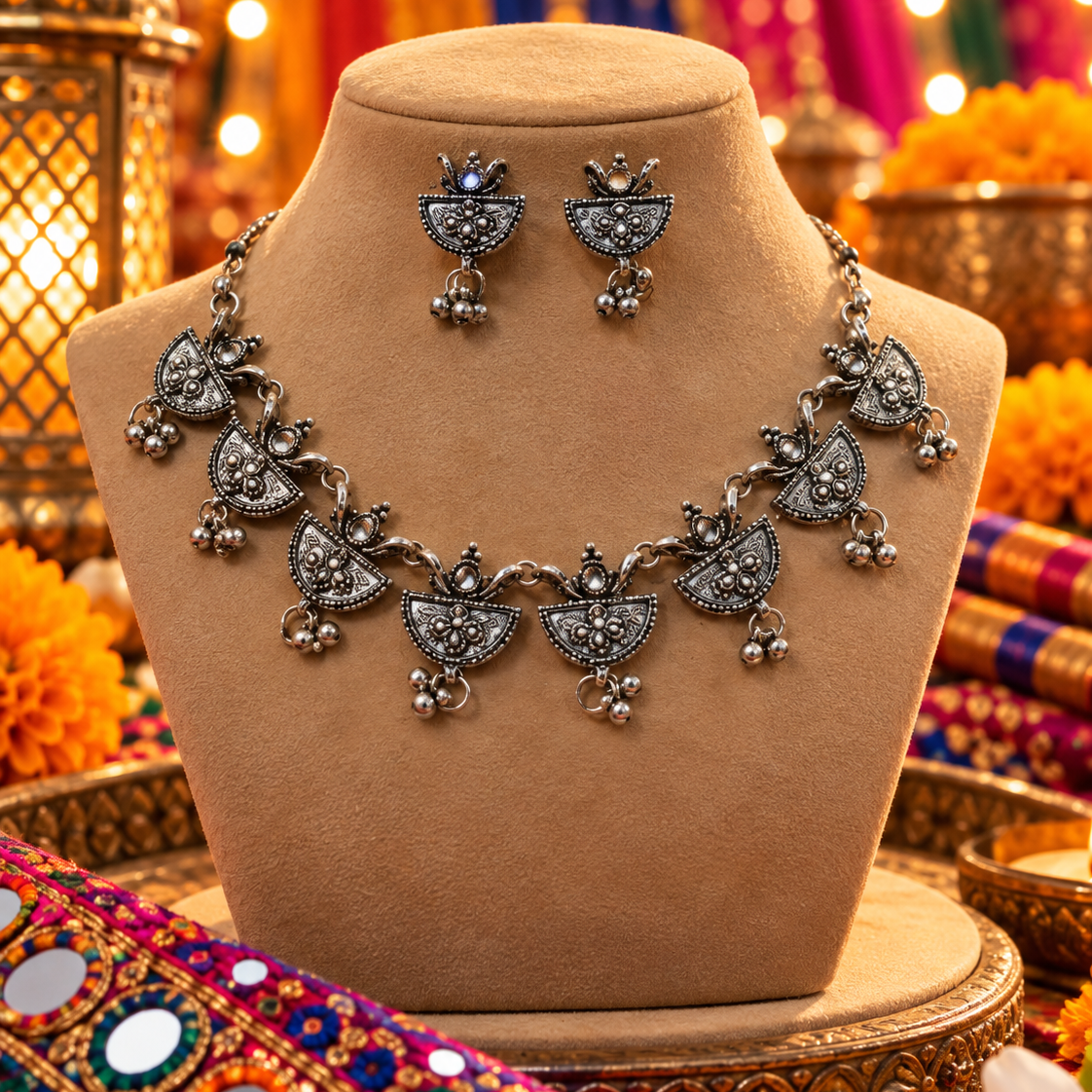 Classic Silver Motif Necklace Set