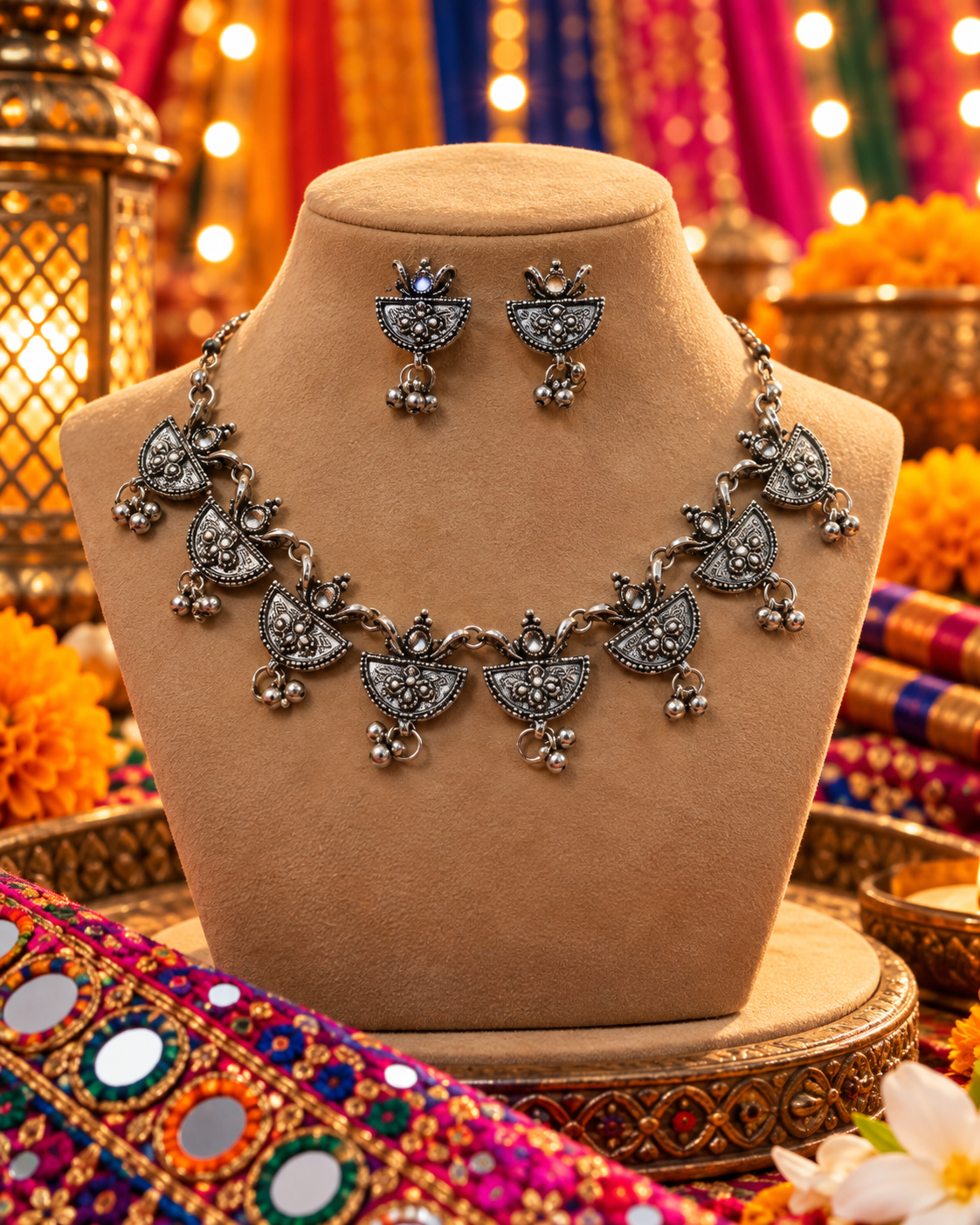 Classic Silver Motif Necklace Set