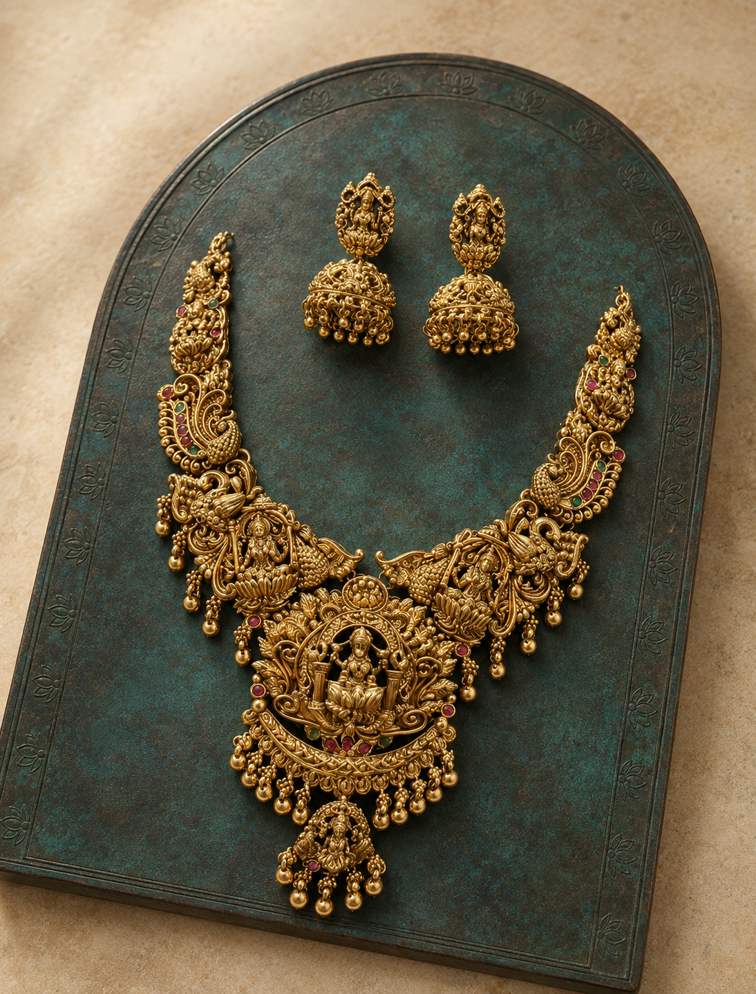 Lakshmi Devi Peacock Statement Gold Plated Necklace Set