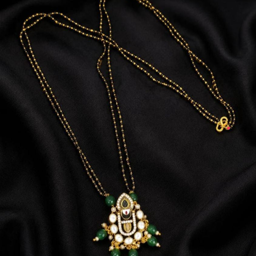 Gold Plated Green Stone Designer Mangalsutra