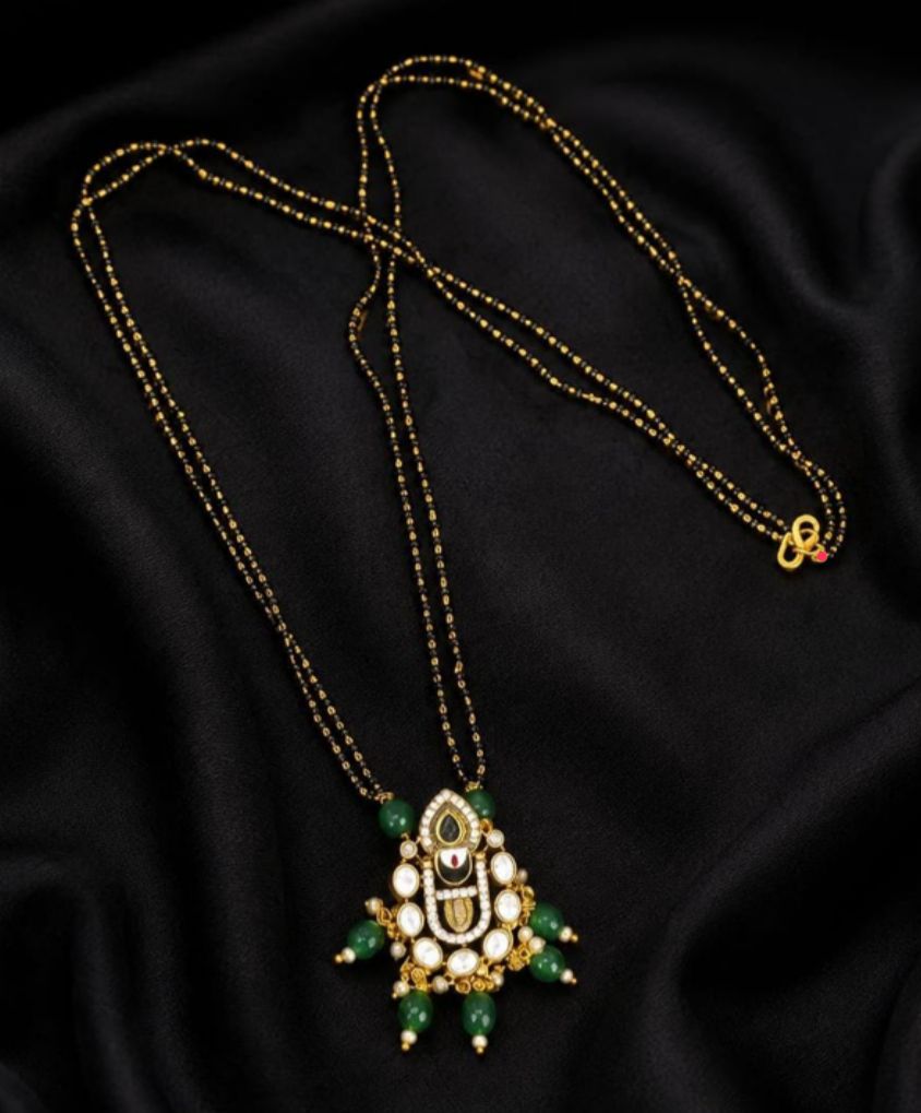 Gold Plated Green Stone Designer Mangalsutra
