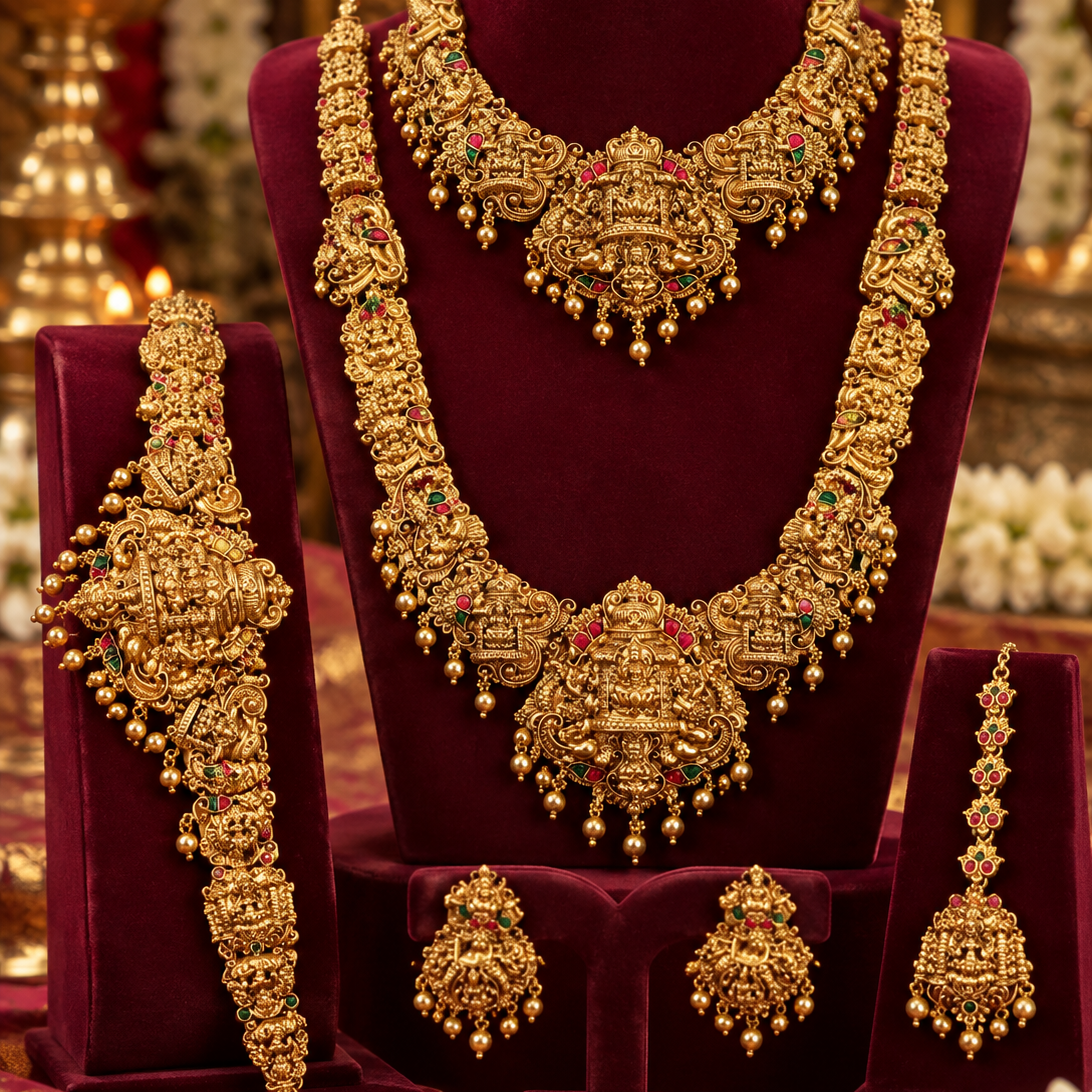 Semi Bridal Traditional Temple Necklace Combo