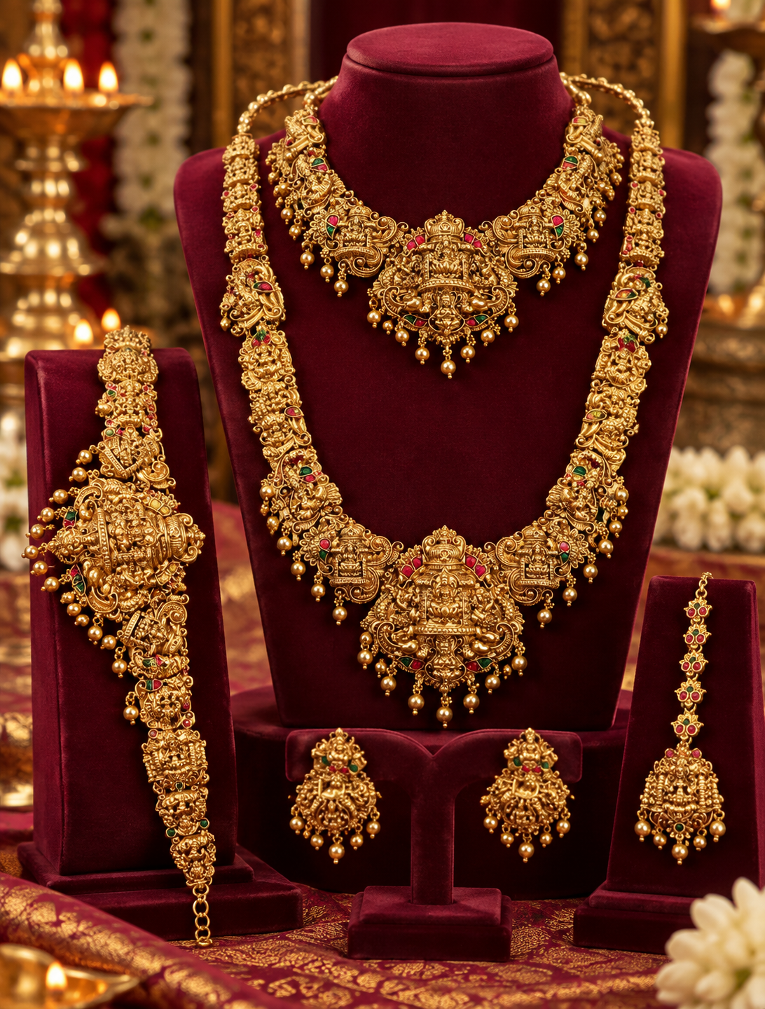 Semi Bridal Traditional Temple Necklace Combo