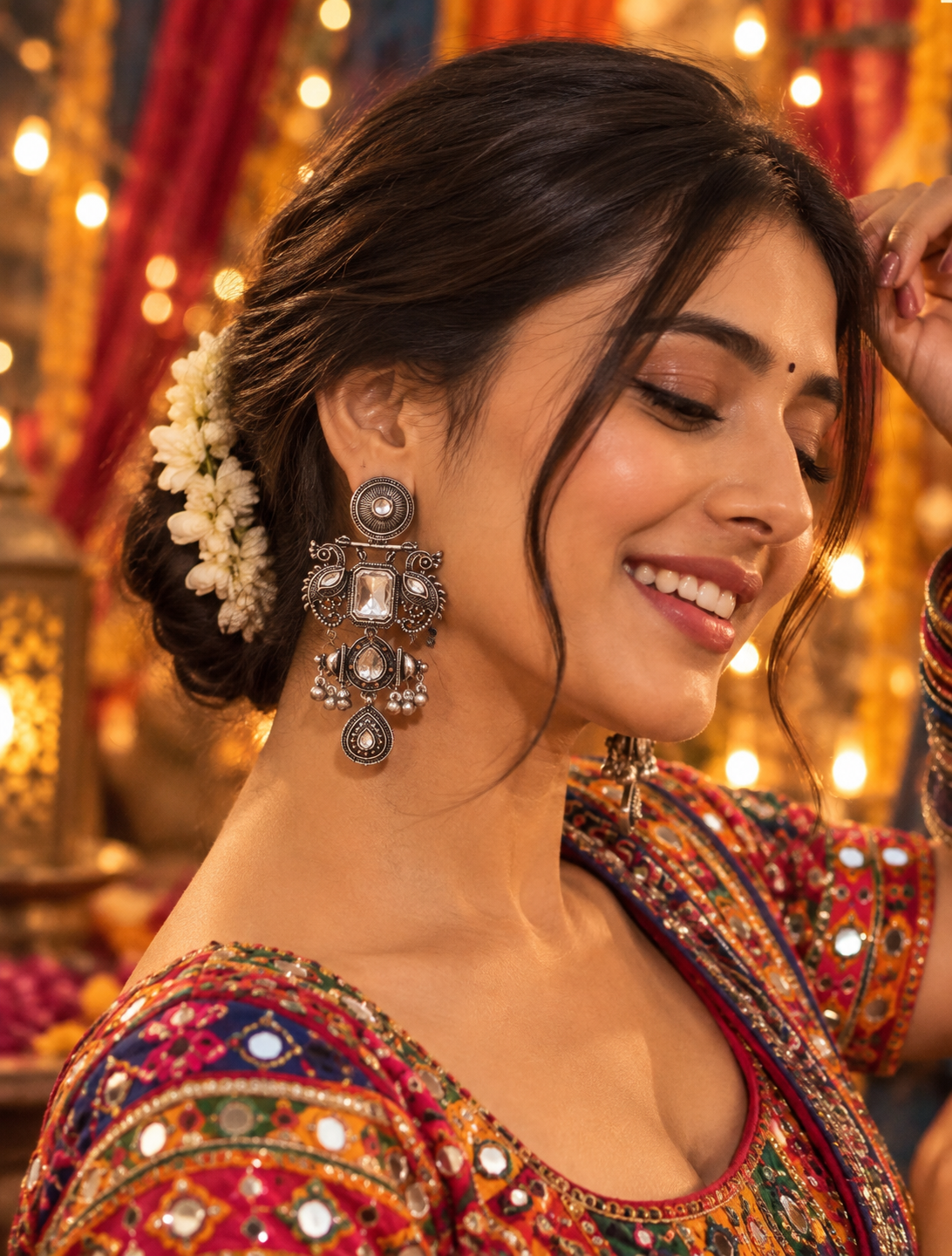 Oxidised Geometric Jhumka Earrings