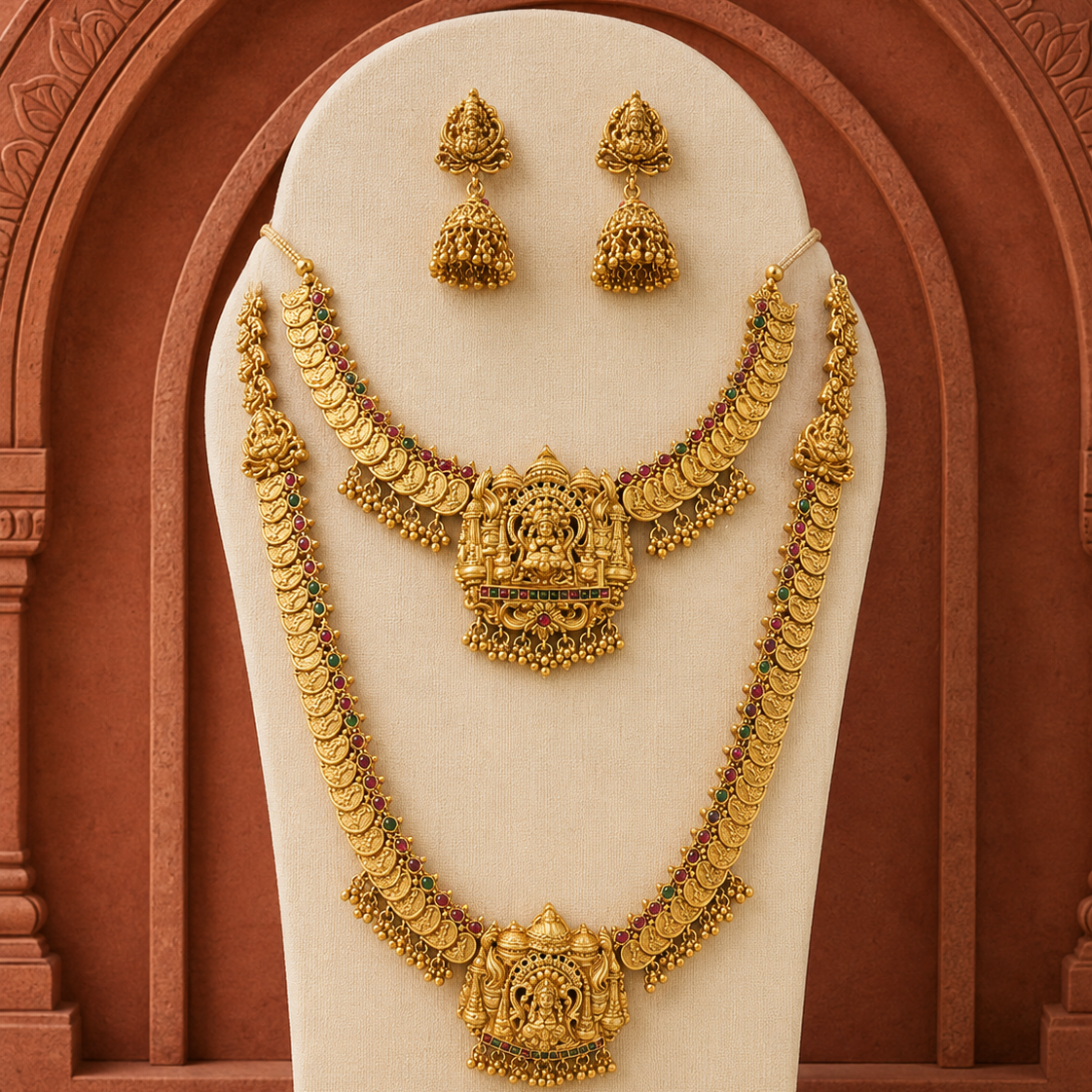 Lakshmi Devi Kasula Double Gold Plated Haram Set