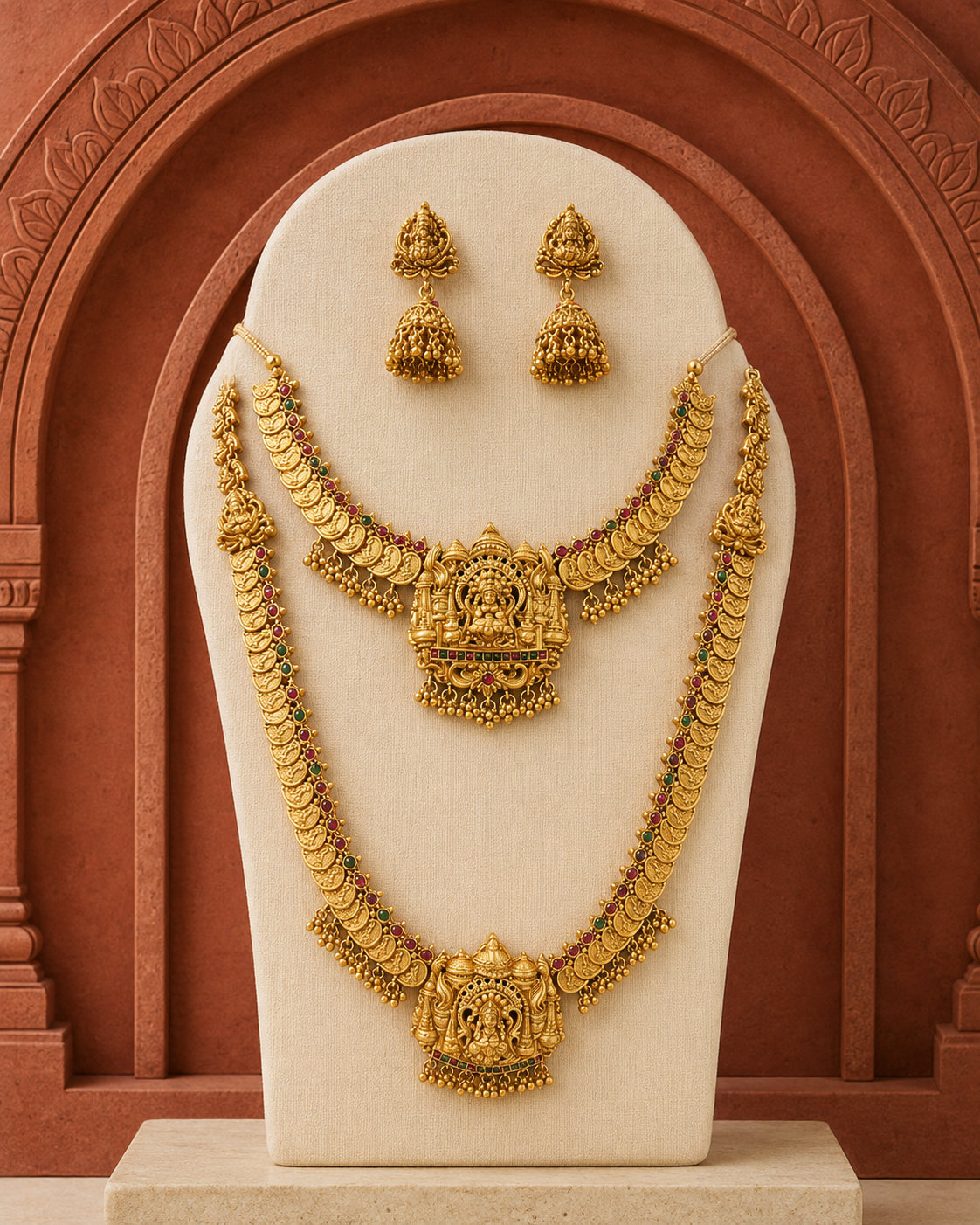 Lakshmi Devi Kasula Double Gold Plated Haram Set