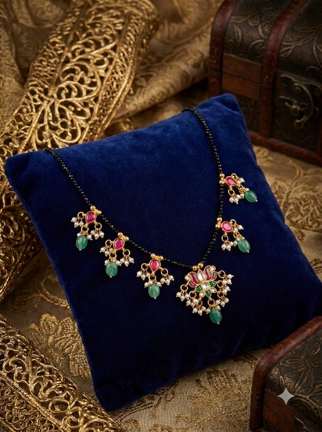 Pink Green Bead Drop Mangalsutra