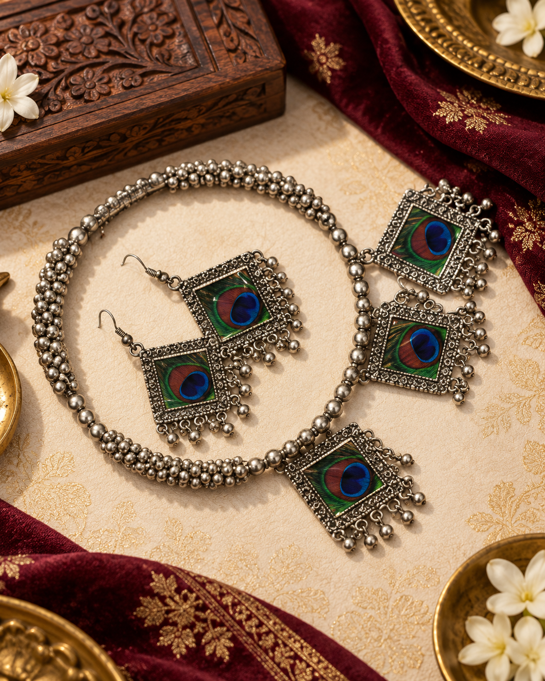 Oxidised Multicolour Necklace Set