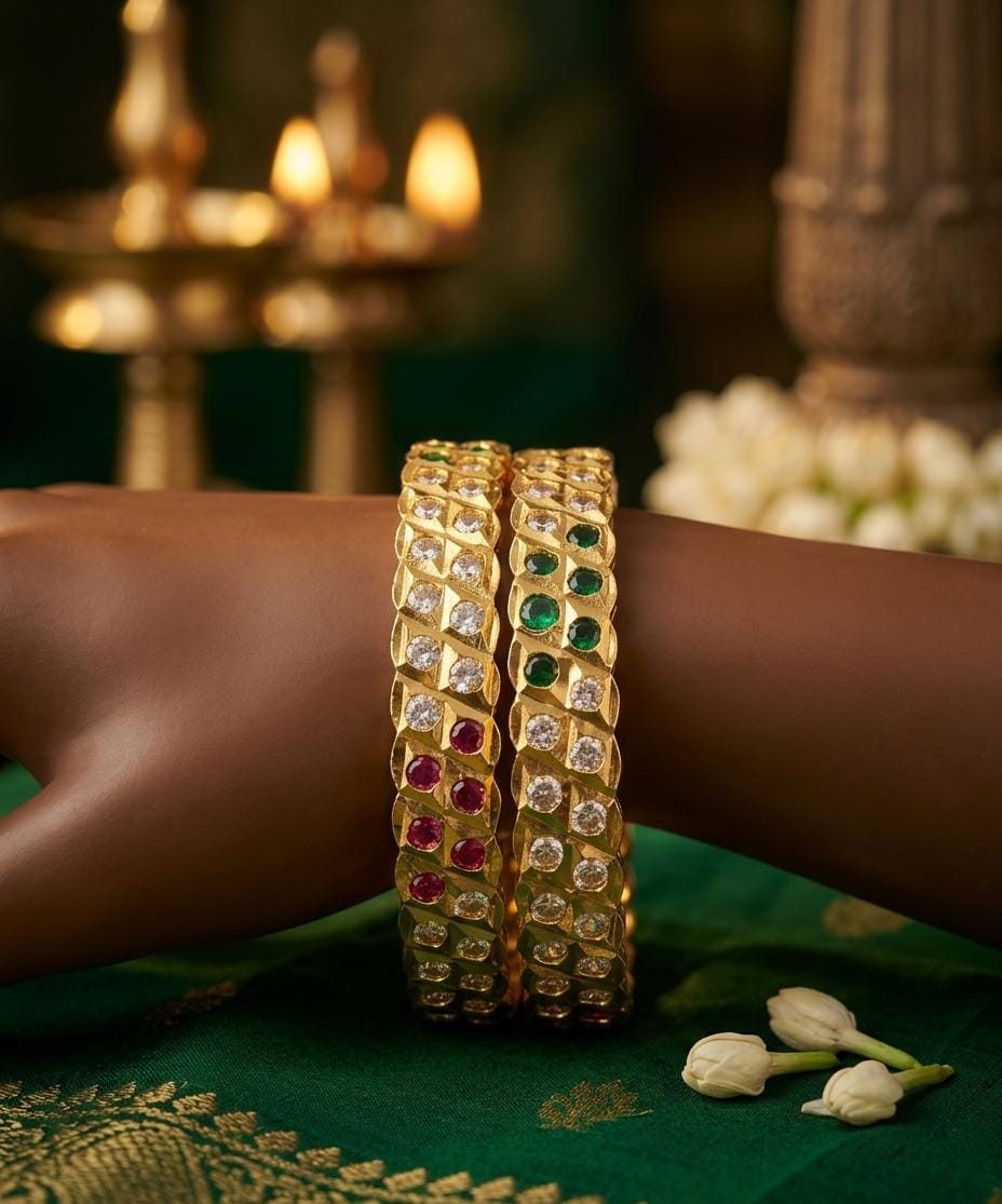 Gold Plated Green Pink White Stone Bangle