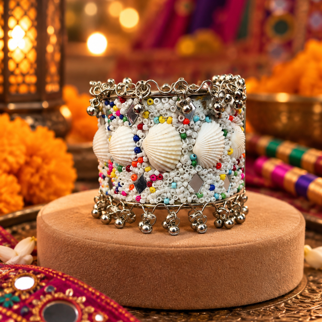 White Shell Multicolour Cuff Bracelet