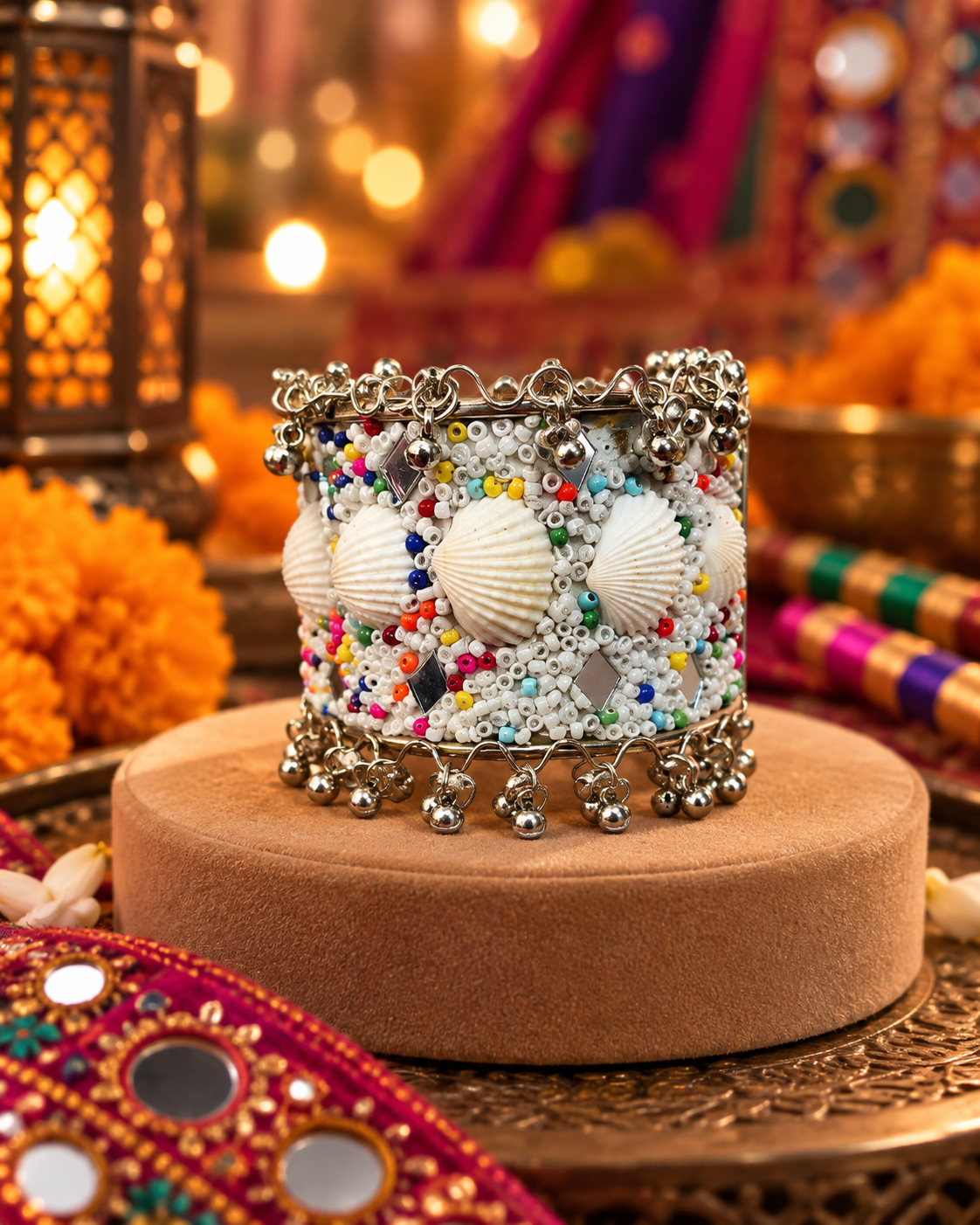 White Shell Multicolour Cuff Bracelet